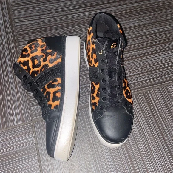 Sneakers Michael Kors sneakers Leopard & Leather Size 8 High Tops black brown - Picture 3 of 5